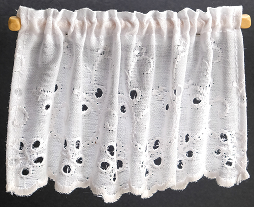 Dollhouse Miniature Curtains: Embroidered Tier, White